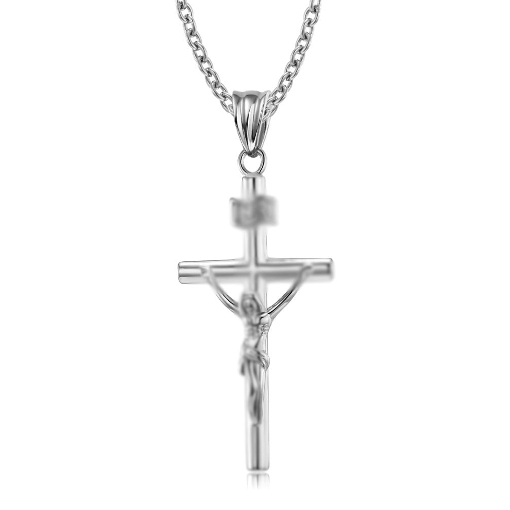 Cross-Border European and American Titanium Steel Cross Necklace for Men