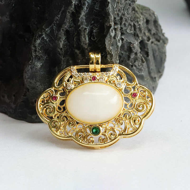 Fortune's Blessing Sterling Silver Jade Ruyi Pendant