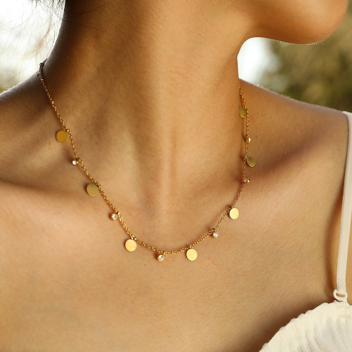 Stainless Steel Bead Chain Butterfly Star Zircon Necklace 18K Gold Wholesale