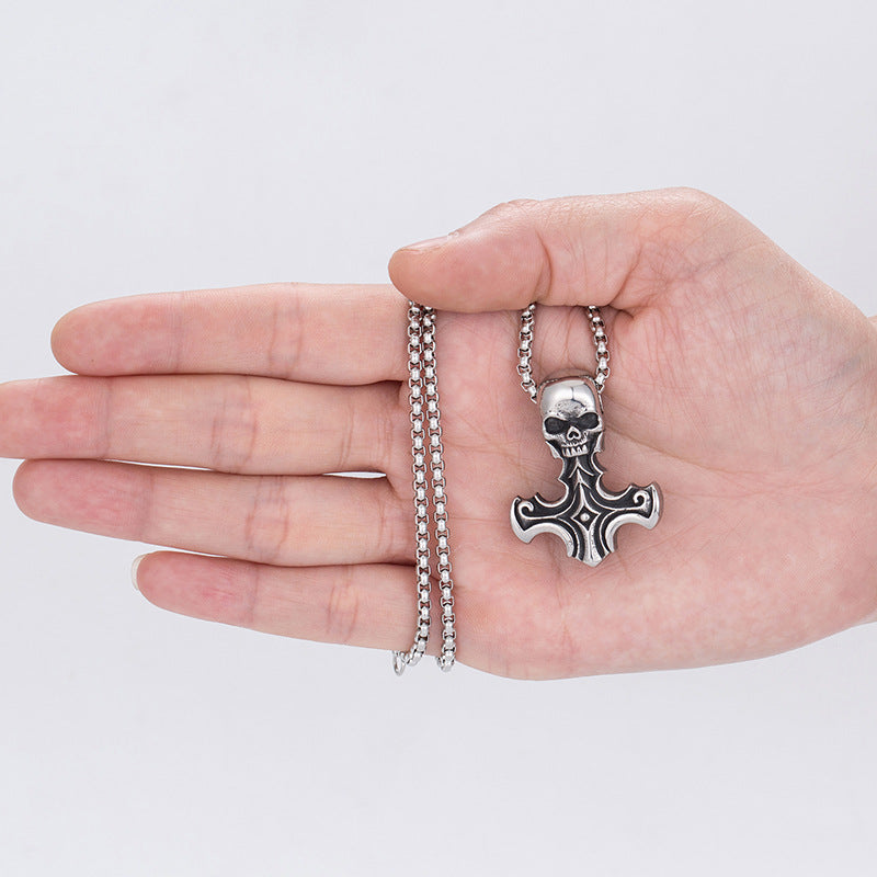 Titanium Steel Necklace - Statement Punk Hip Hop Skull Cross Pendant Necklace For Men And Women By Planderful