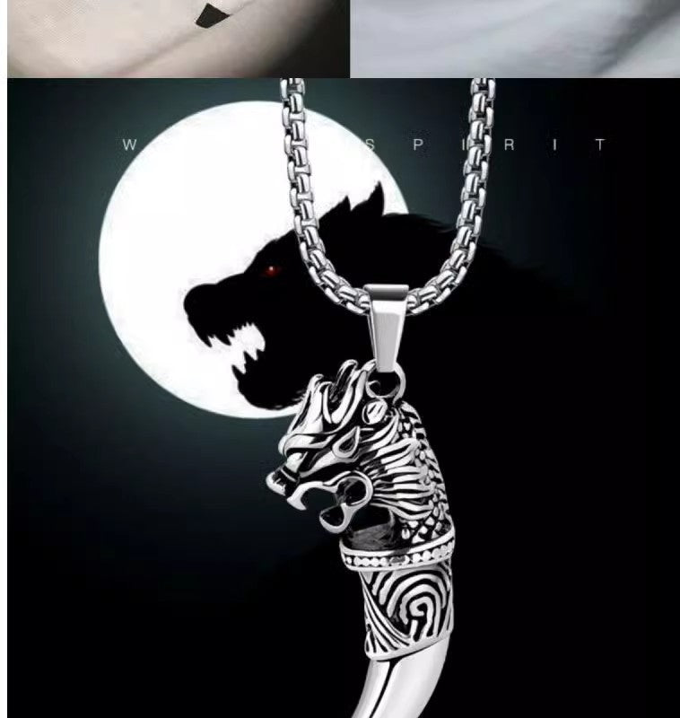 Planderful Wolf Tooth Pendant Necklace Stainless Steel