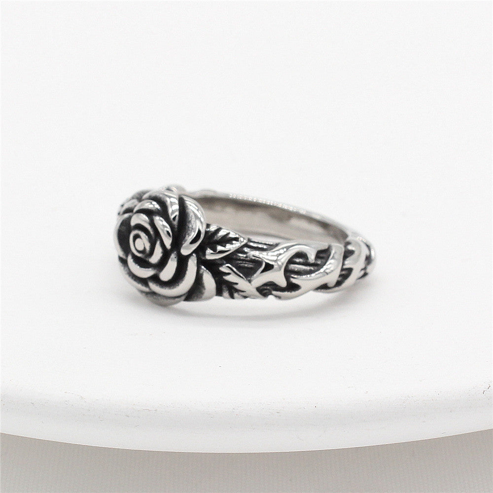 Planderful Rose Titanium Steel Ring Unisex Bold Statement For Men And Women Retro European Style