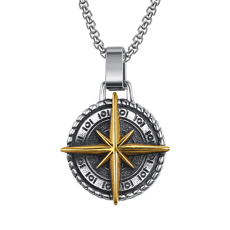 Planderful Navigator Compass Necklace For Men Stainless Steel Retro Pendant For Everyday Adventure
