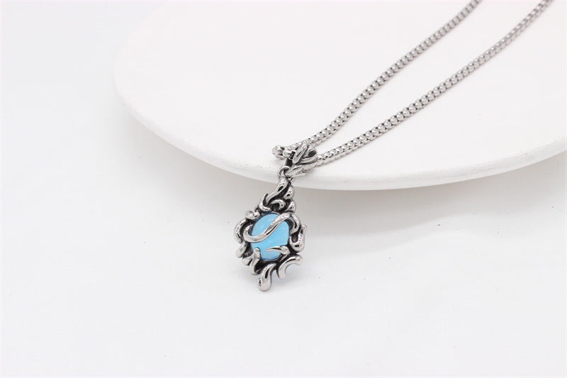 Planderful Titanium Steel Pendant For Men Unisex Retro Bluestone Flame Jewelry With Bold Statement