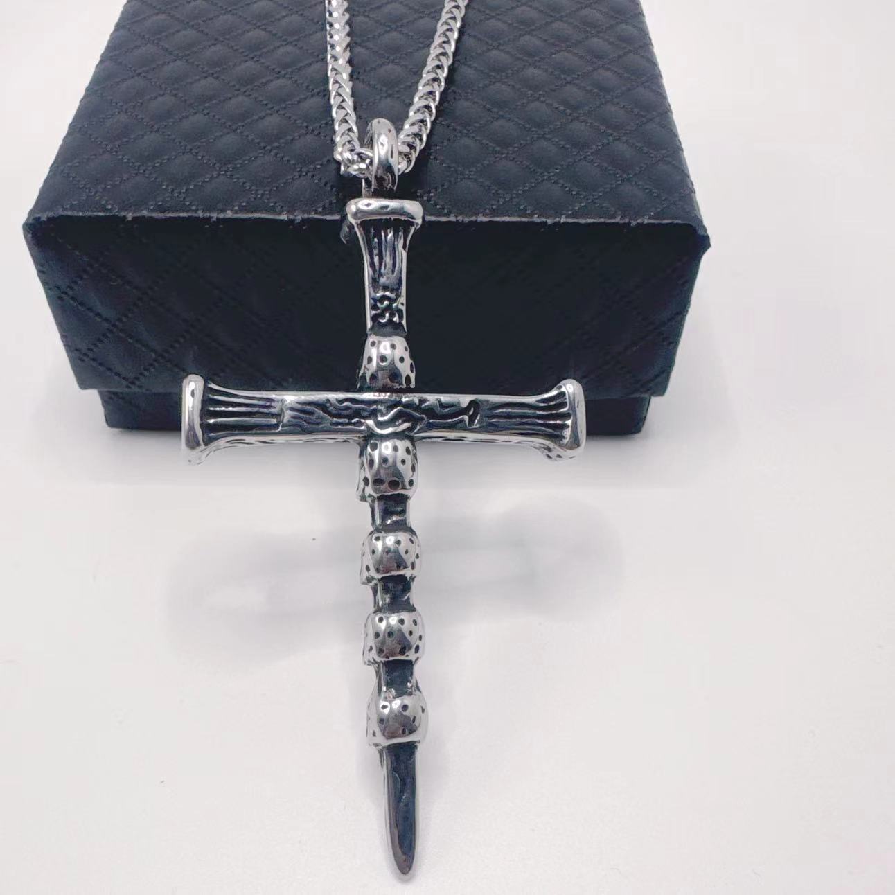 Planderful Skull Cross Pendant Necklace Titanium Stainless Steel For Hip Hop Fans Unisex Trendsetting