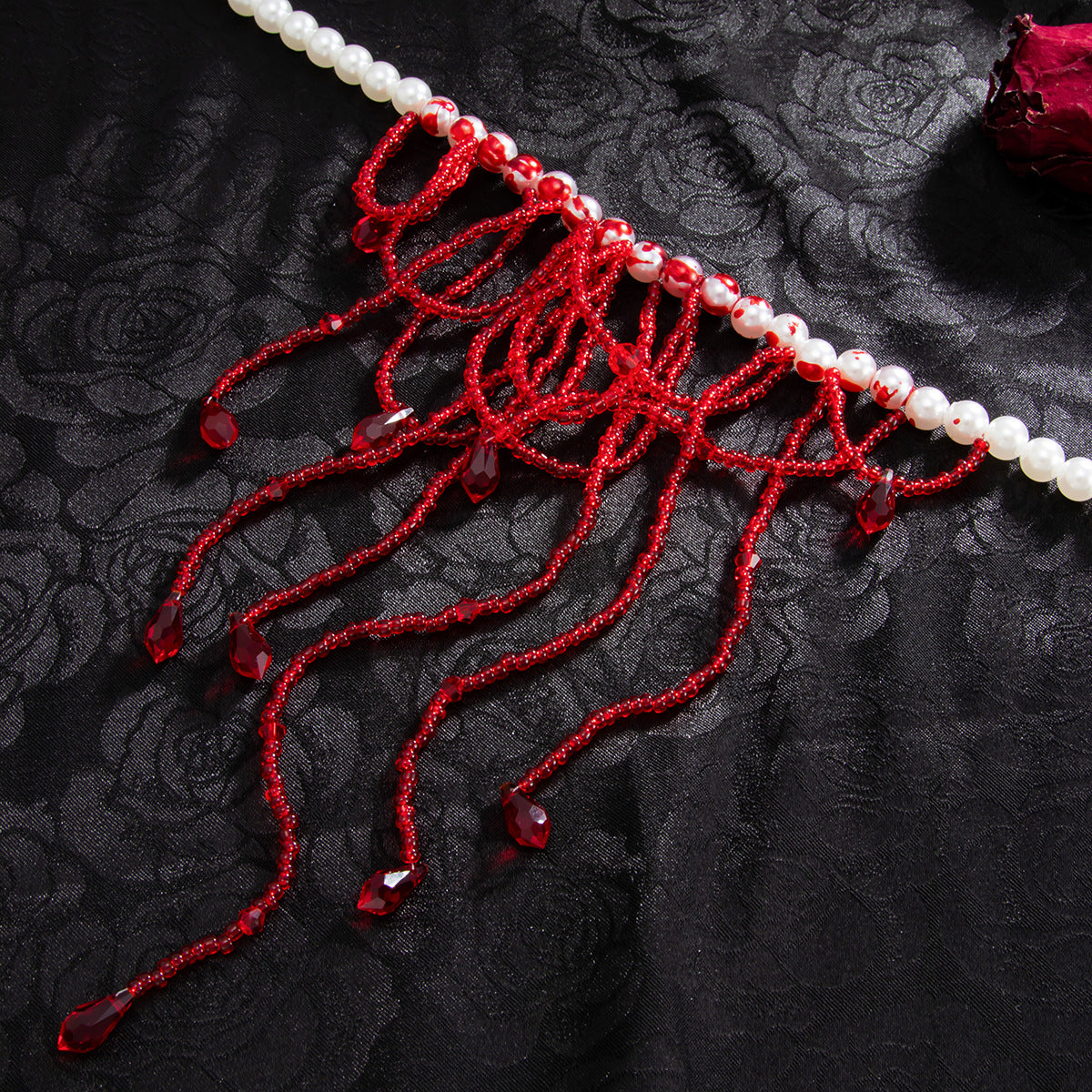 Gothic Beaded Blood-Drip Fringe Necklace