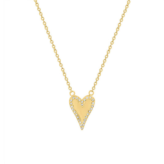 Korean style fashion temperament inlaid zircon heart pendant necklace niche luxury design plated with 18K gold jewelry.