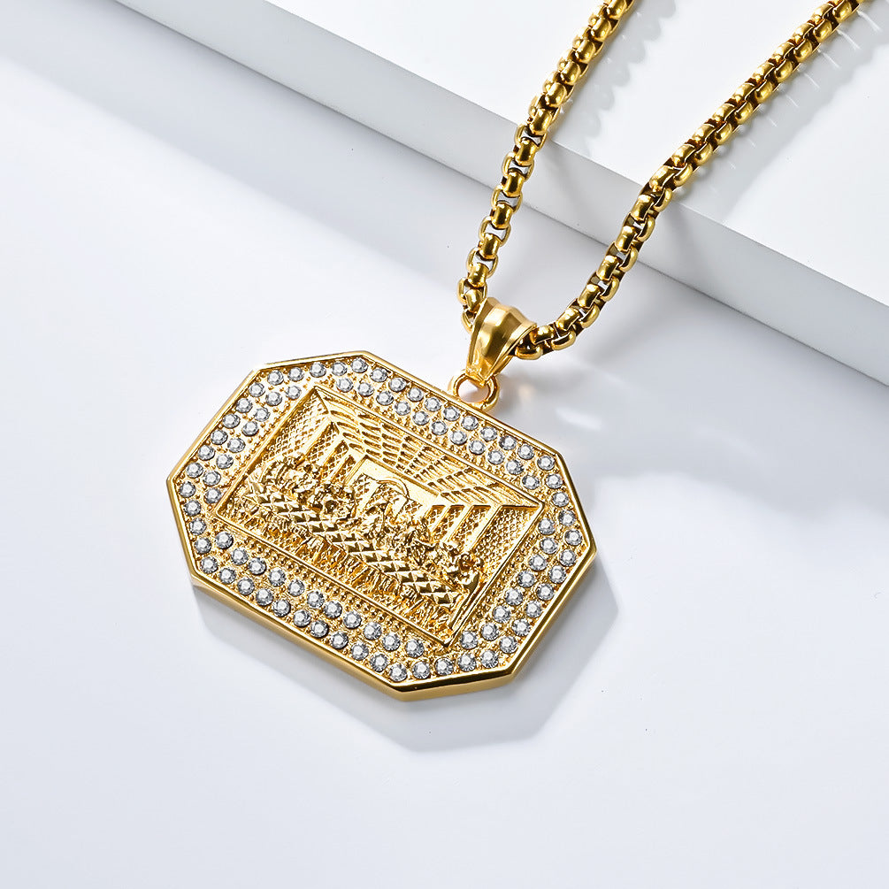 Zircon Last Supper Necklace Stainless Steel Unisex Hip Hop Statement Pendant Planderful Everyday Genie