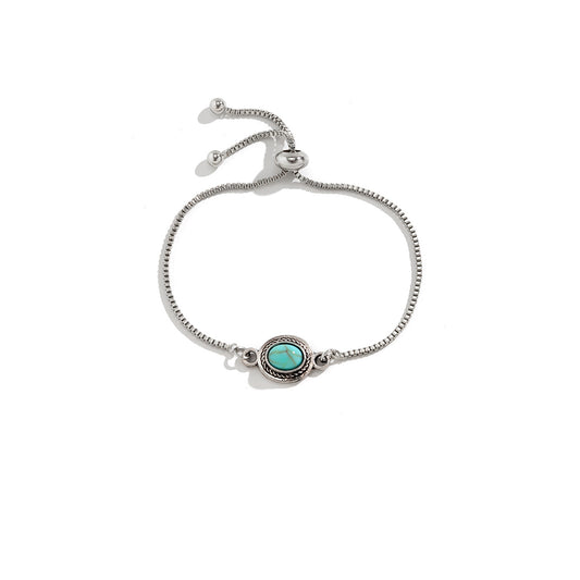 Turquoise Pendant Bracelet with Adjustable Box Chain and Retro Charms