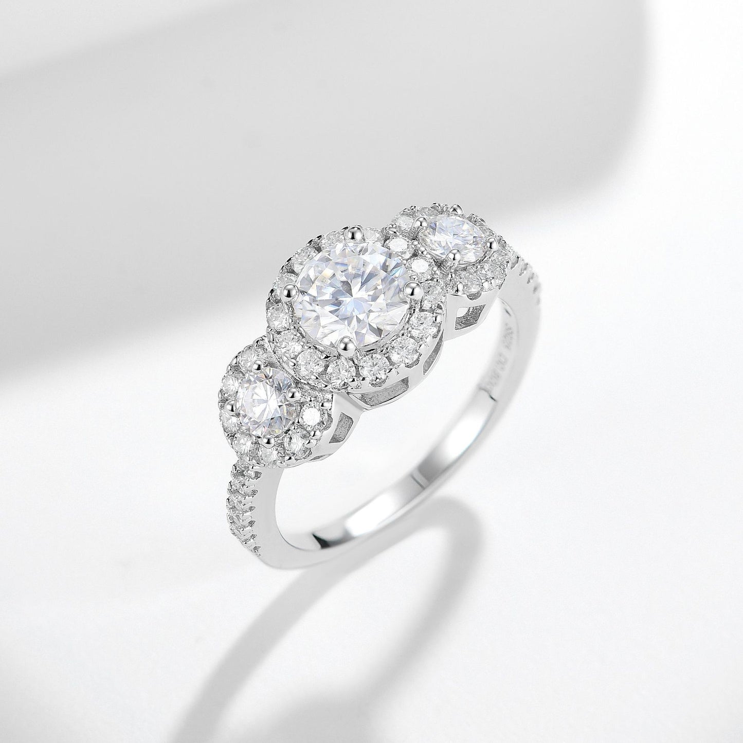 Planderful Moissanite Ring For Women With Sparkling Three Moissanite Flower Design In Sterling Silver 6mm Main Stone