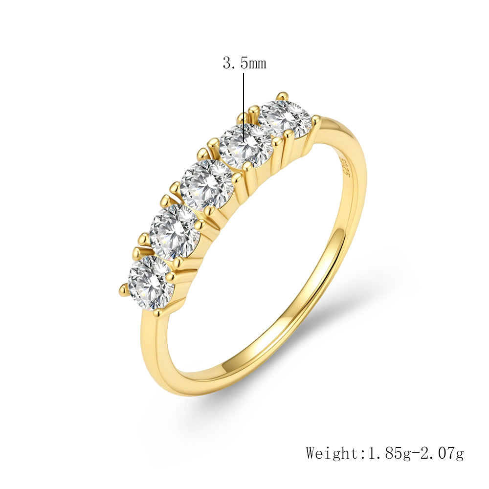 S925 Sterling Silver Single Row Five Zircon Ring Stacked Ring Index Finger