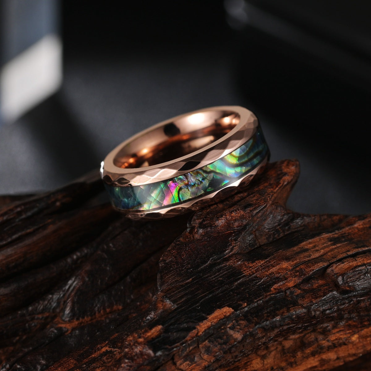 Black Rose Gold Tungsten Steel Men's Ring with Abalone Shell - Wholesale Jewelry for Men