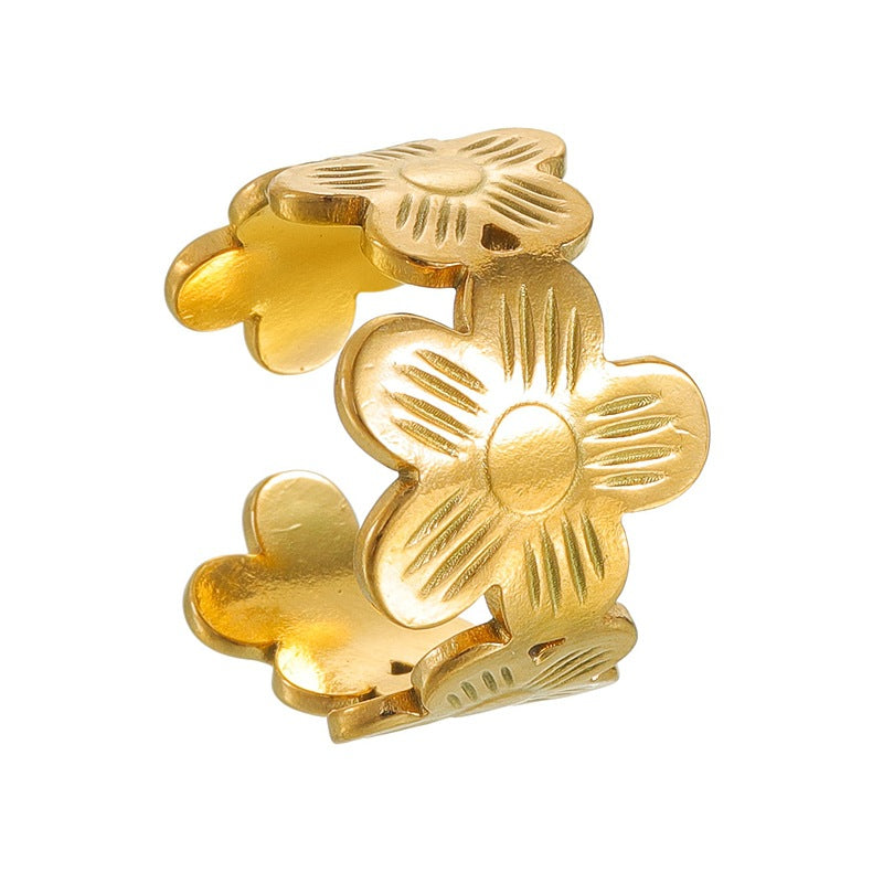 Stainless Steel Open Floral Ring For Women And Men Adjustable Durable Everyday Genie Planderful