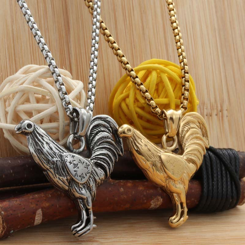 Personalized Titanium Steel Rooster Pendant Necklace for Men - Retro Punk Style