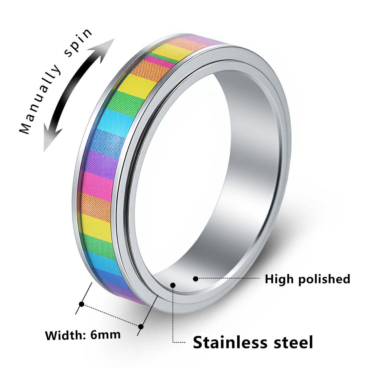 Planderful Rainbow Titanium Ring Rotating Decompression Jewelry For Unisex Wellness