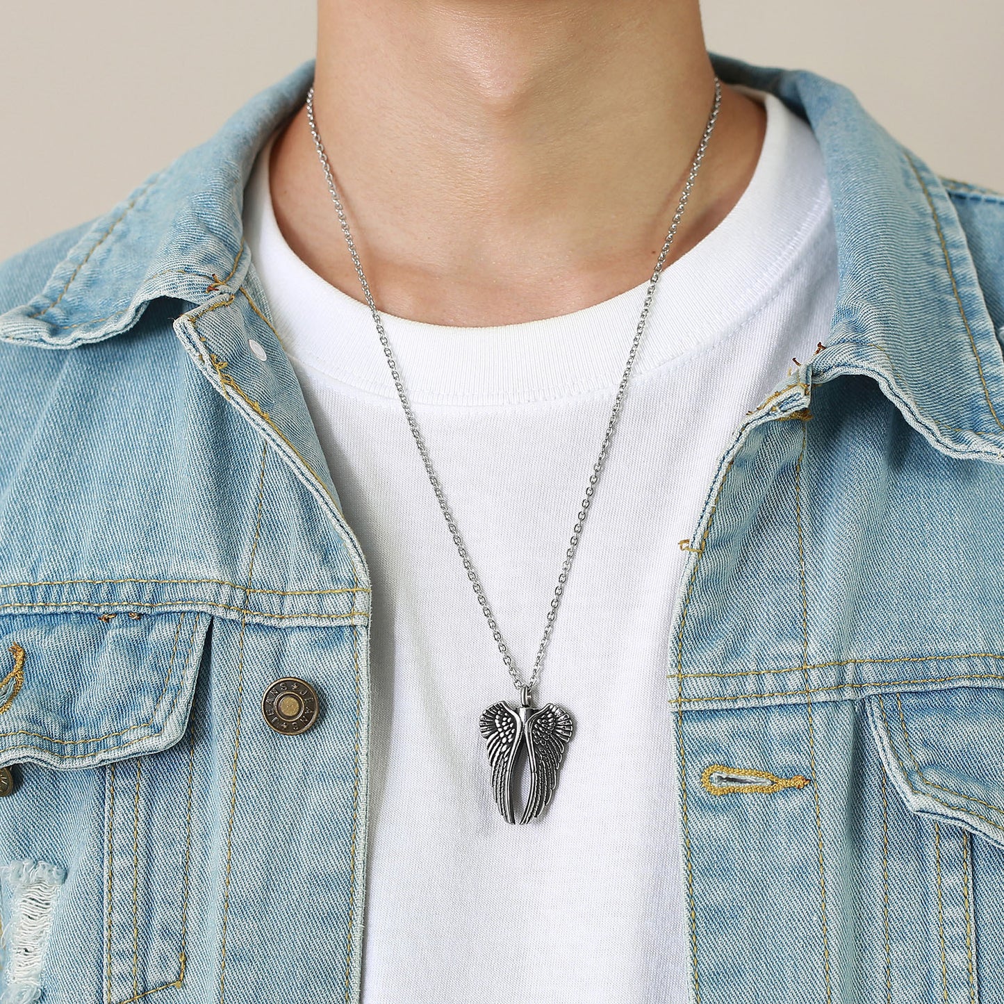 Stainless Steel Angel Wings Urn Pendant Necklace for Men