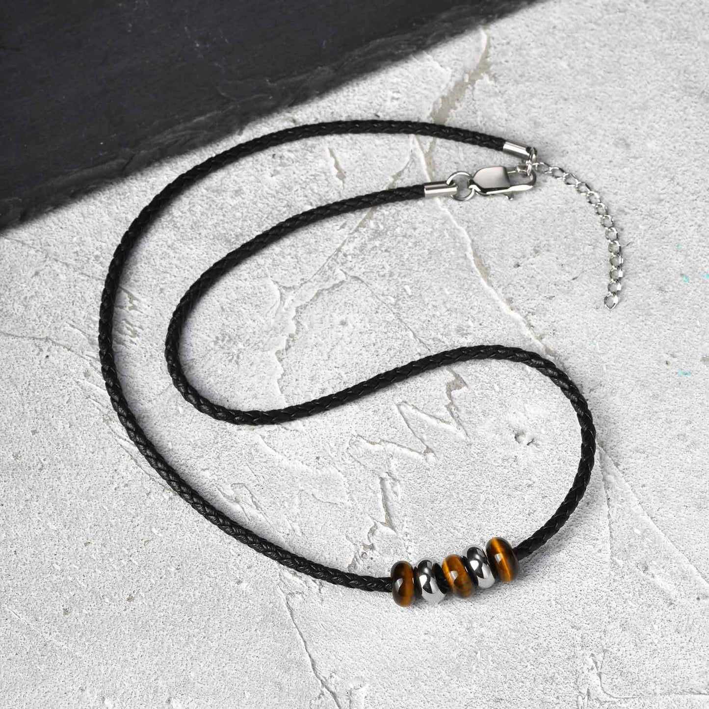Planderful Stainless Steel Men Tiger Eye Bead Necklace