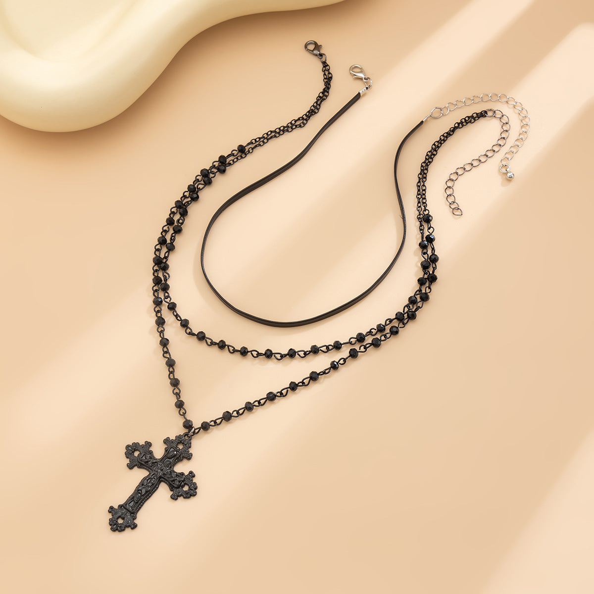 Dark Gothic Cross Layered Necklace Set