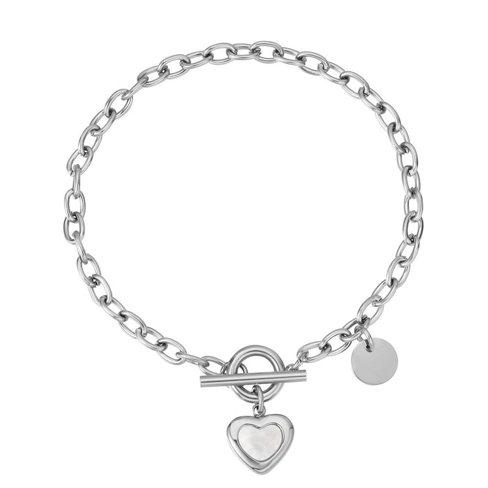 Planderful Everyday Genie Titanium Steel Bracelet for Women with Mother of Pearl Inlay Elegant Modern Jewelry
