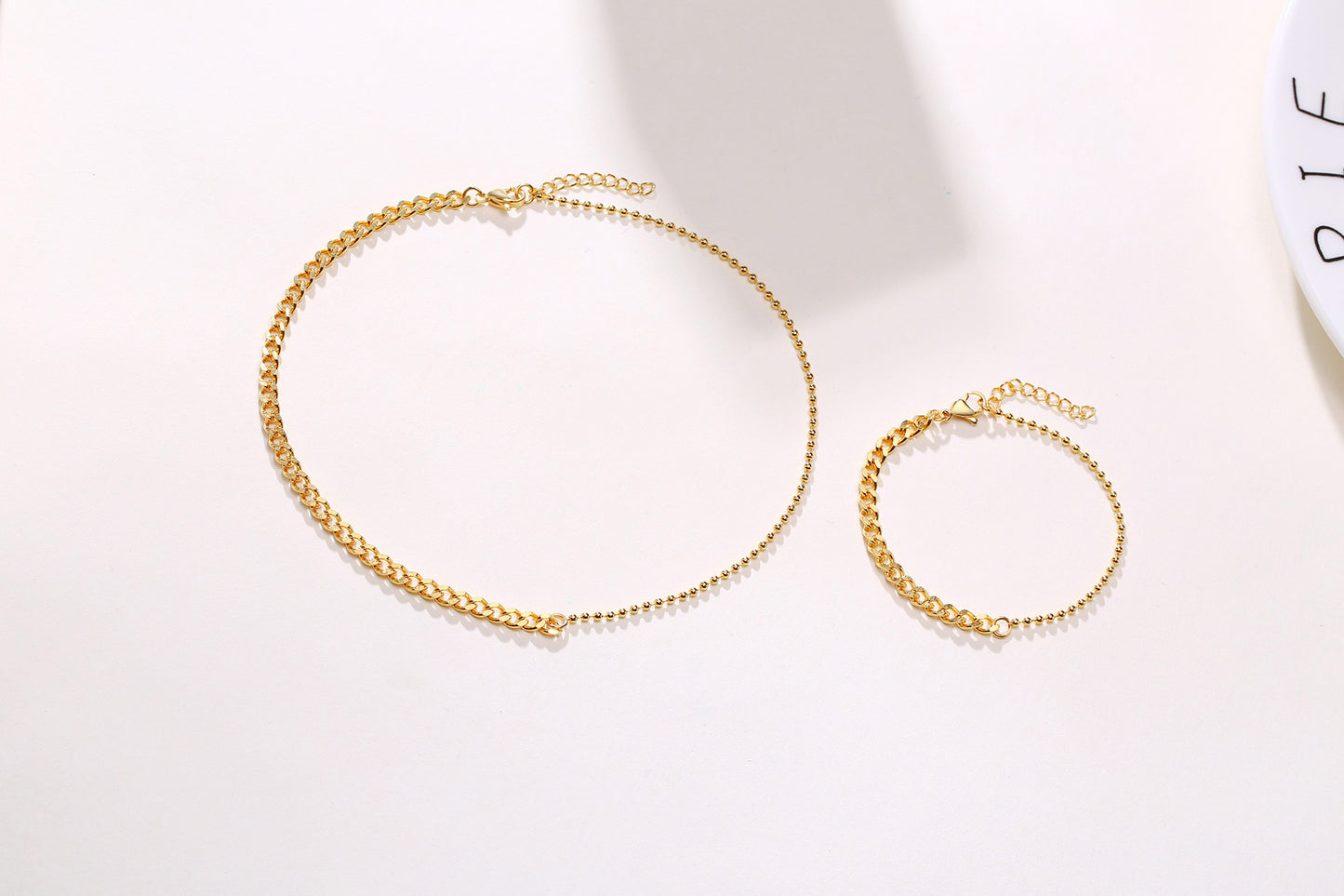 Stainless Steel Grinding Chain Bead Necklace Bracelet Set