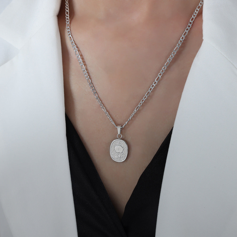 Elegant Titanium Steel Floral Pendant Necklace for Women