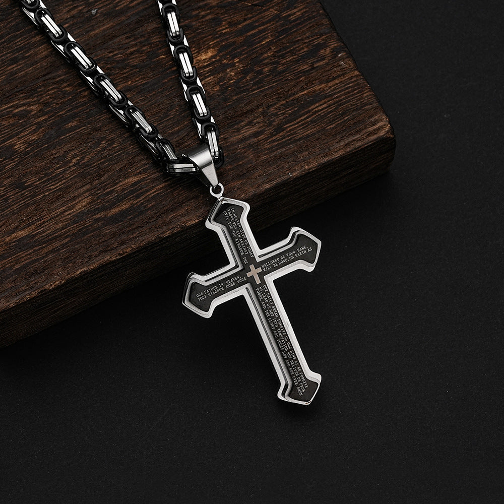 1. Planderful Men's Stainless Steel Cross Necklace Multi Layer Hip Hop Pendant Chain Premium Gift