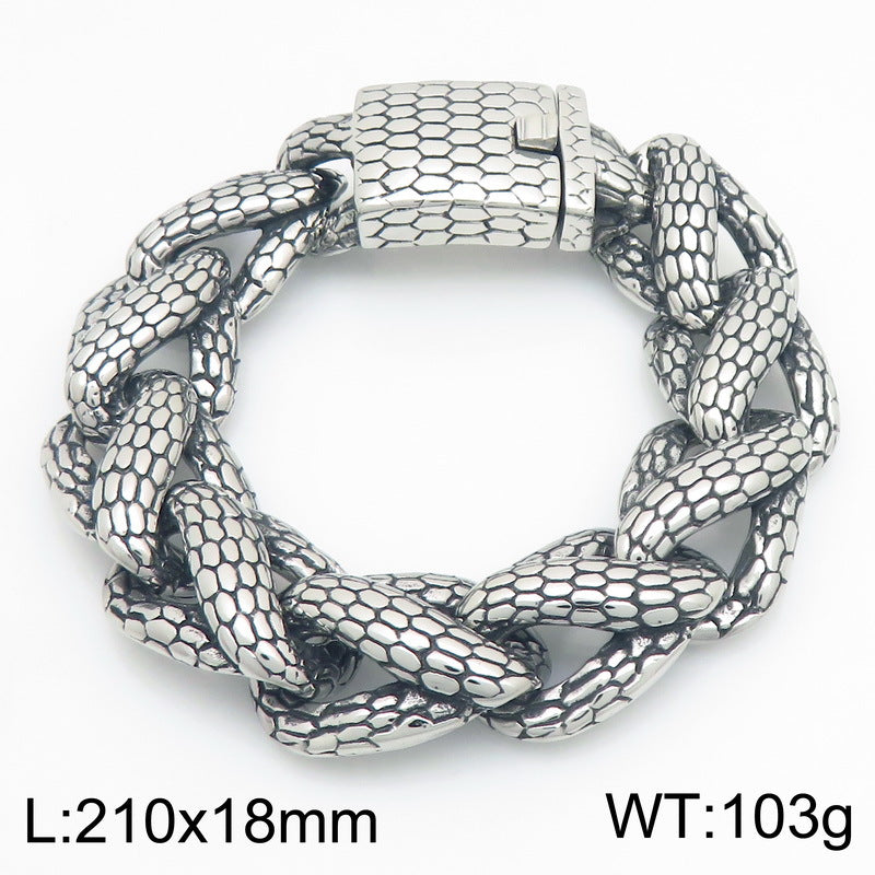 Snake-Shaped Winding Cuban Chain – Punk Snake Scale Chain Stainless Steel Men's Bracelet