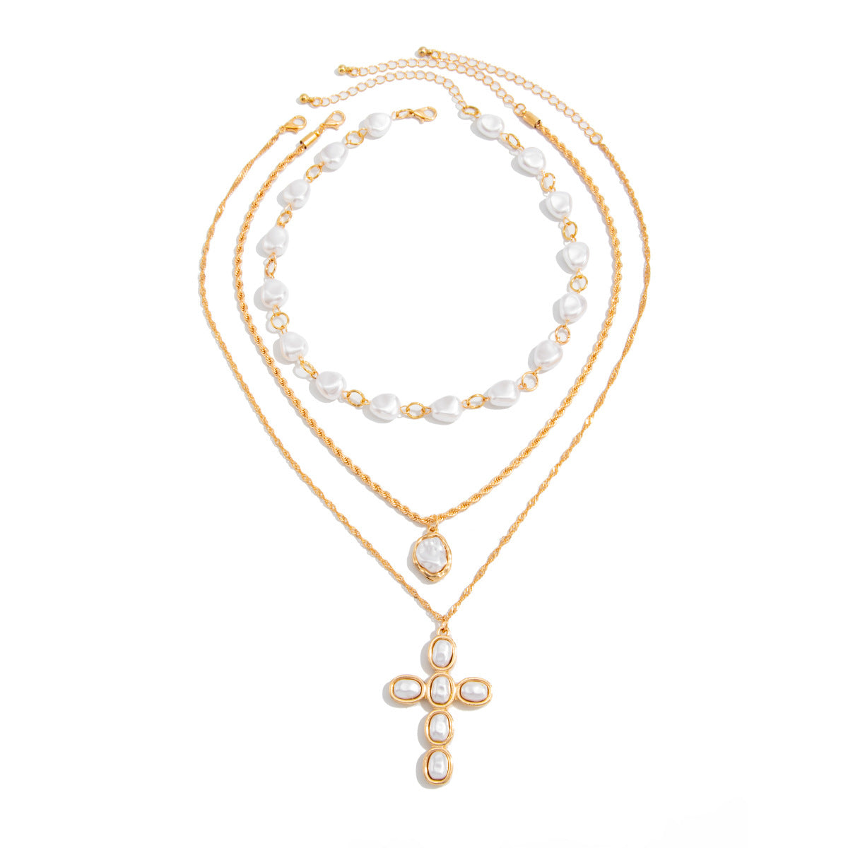 Baroque Pearl Cross Layered Necklace