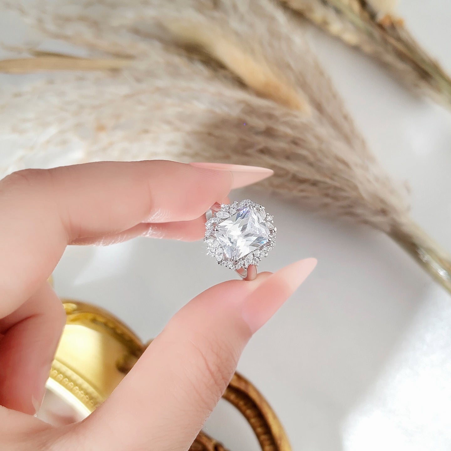 Planderful Sterling Silver Ring With Rectangular Zircon 4Ct For Women Light Luxury Wedding Band