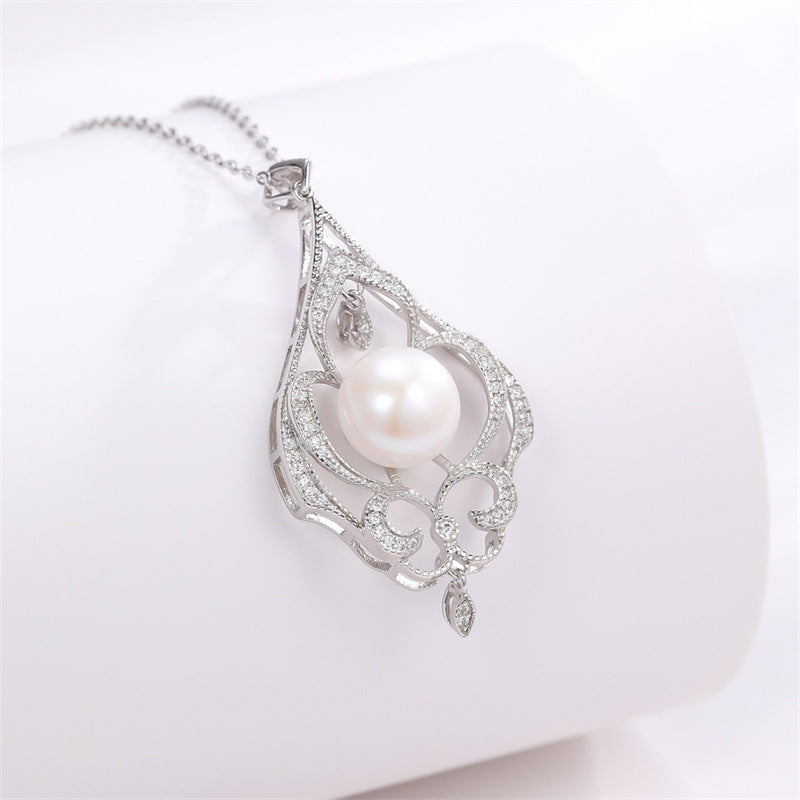 S925 Sterling Silver Freshwater Pearl Window Lattice Necklace