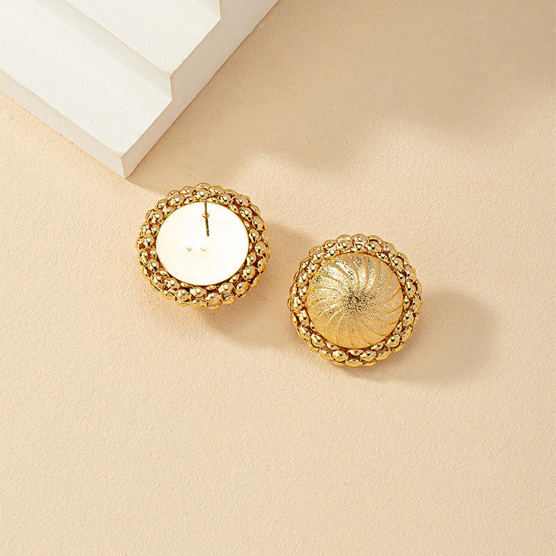 Vienna Verve Metal Circle Stud Earrings - Distressed Design French Retro Style