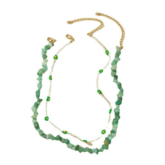 Green Flower Braided Necklace Set with Unique European Design