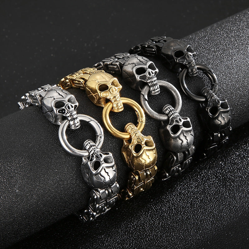 Ghost Head – Vacuum Electroplated Double-Layer Emperor Chain Pattern Skull Titanium Steel Bracelet