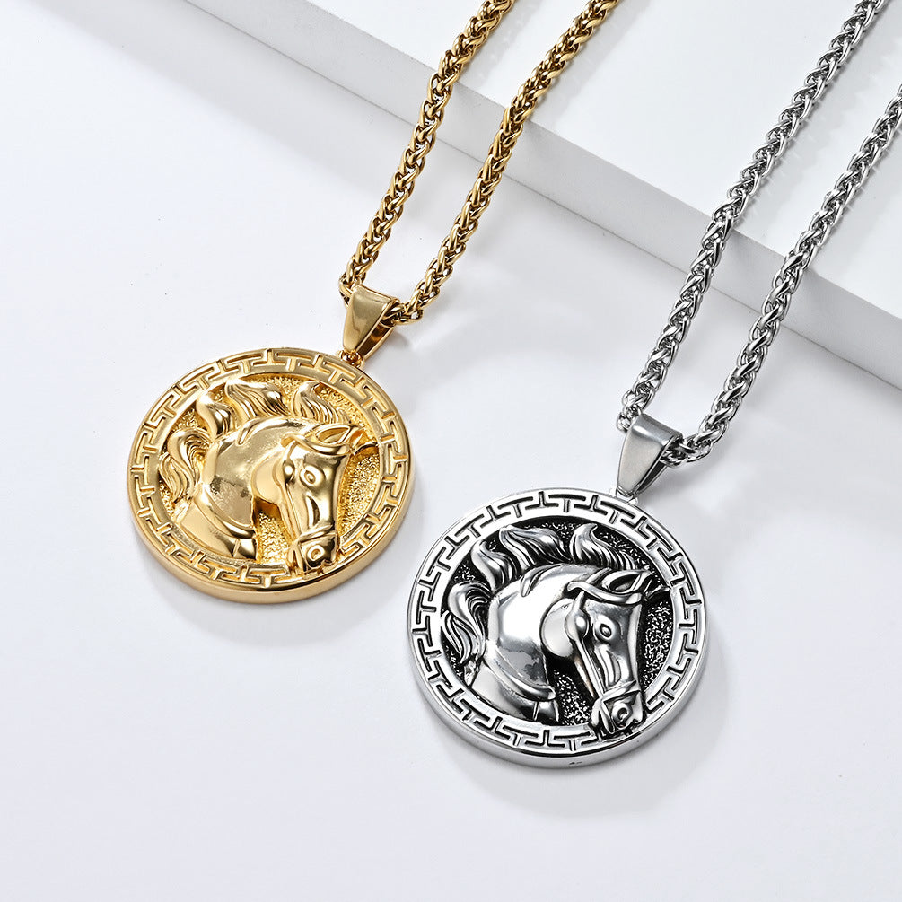 Cross-Border European-American Retro Horse Head Titanium Necklace