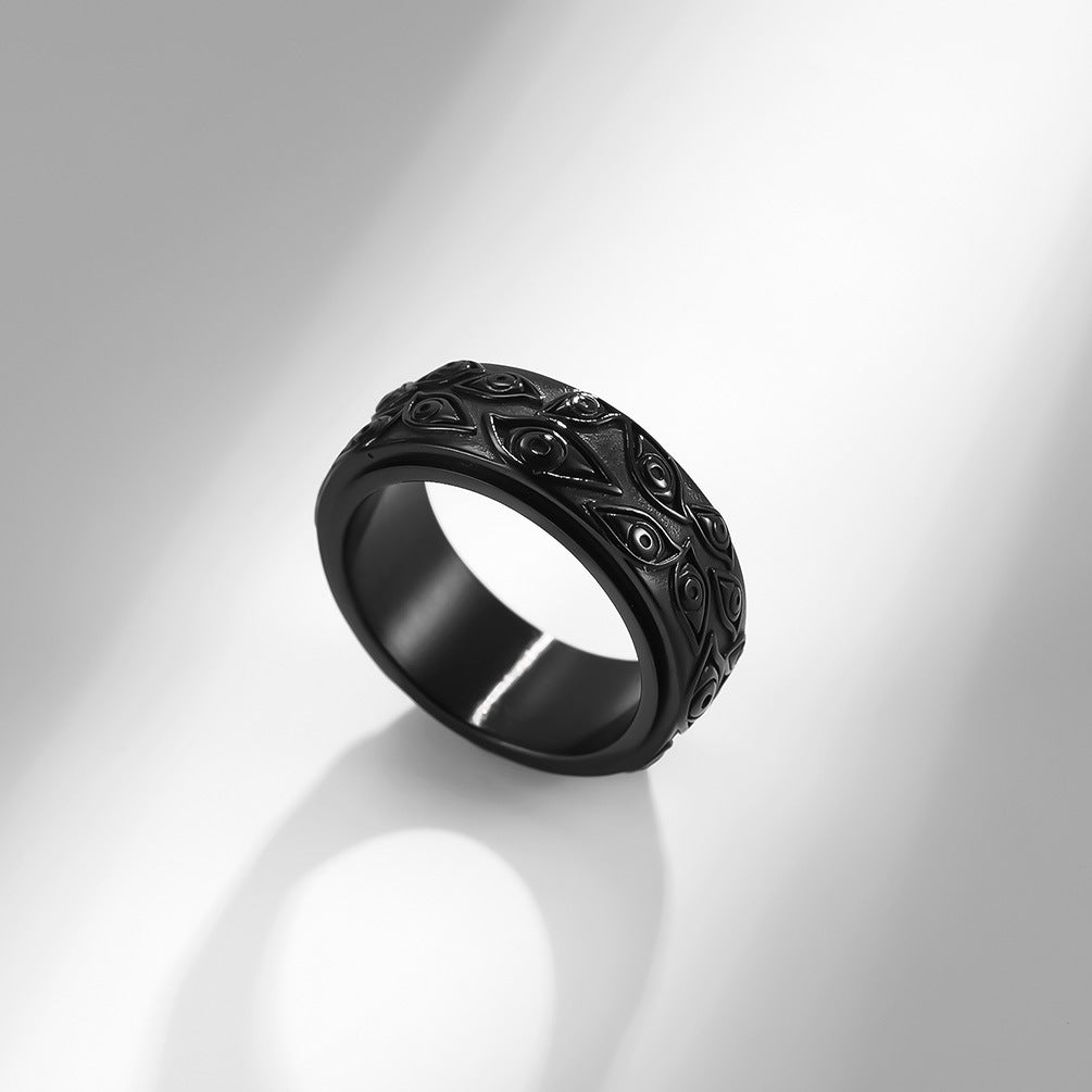 Planderful Rotating Ring Mountain And Sea Devil Eye For Men Titanium Steel Punk Decompression Jewelry
