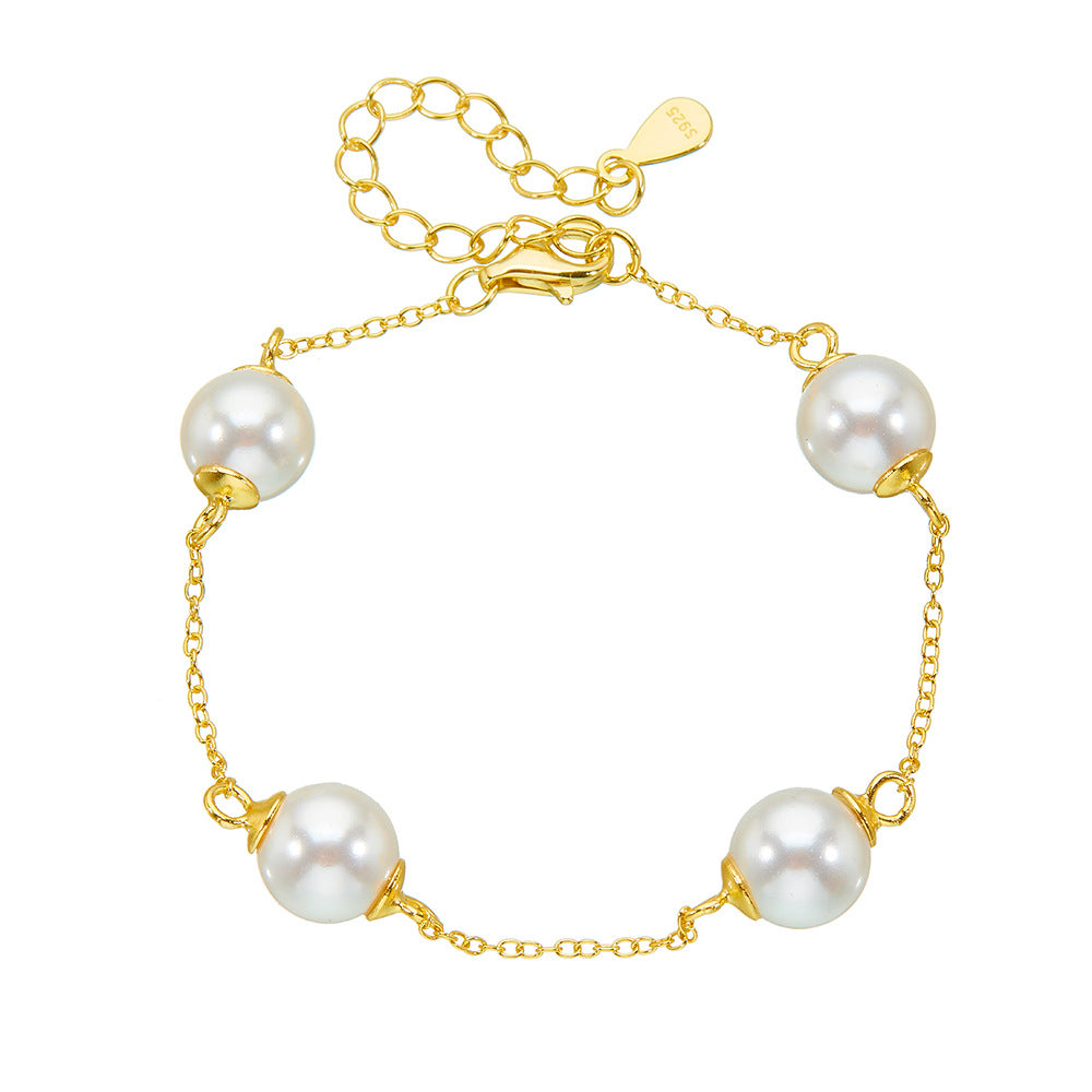 S925 Sterling Silver Pearl Bracelet Wind Beaded Bracelet