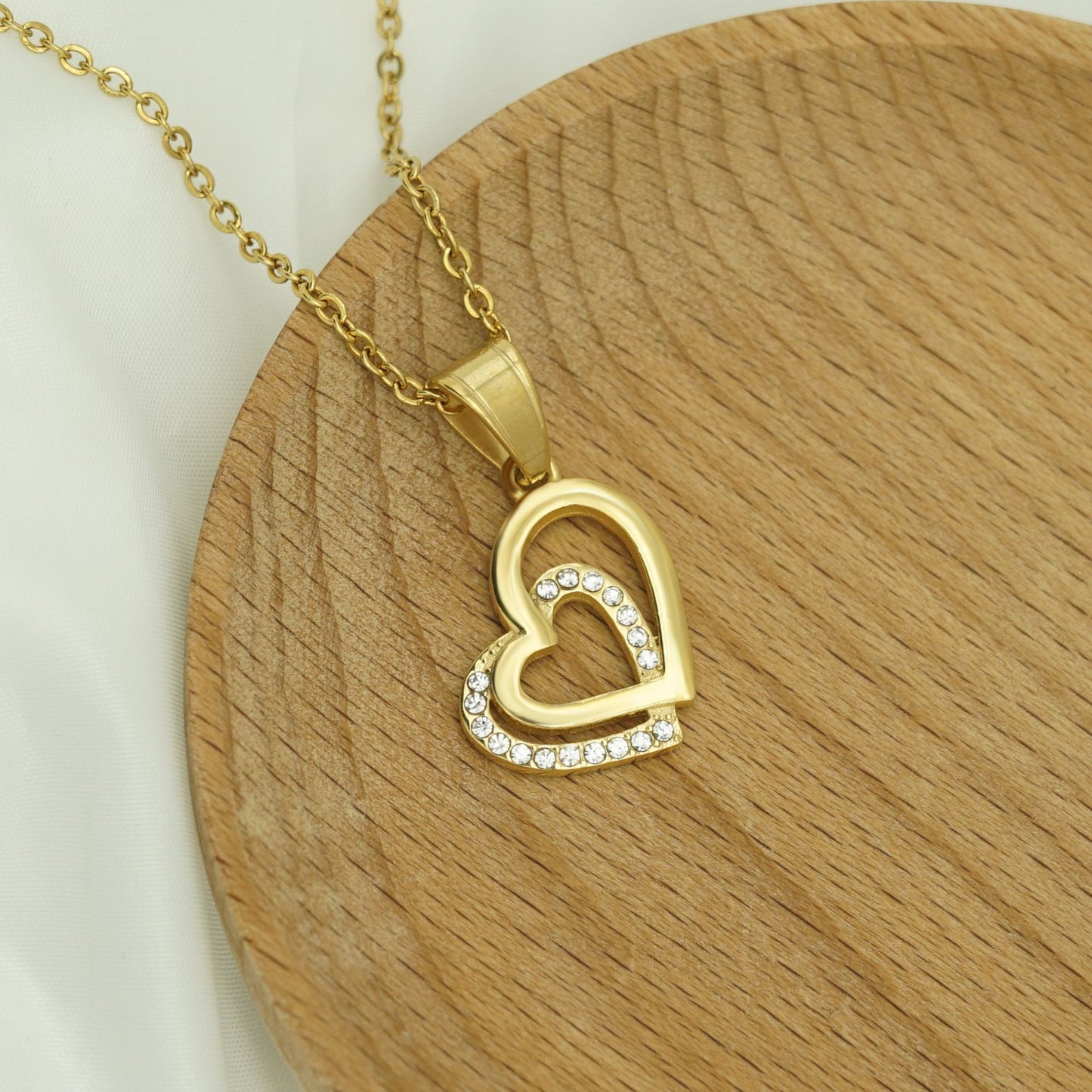 Planderful Double Heart Necklace Titanium Steel Pendant With Zircon For Her Elegant Versatile Gift