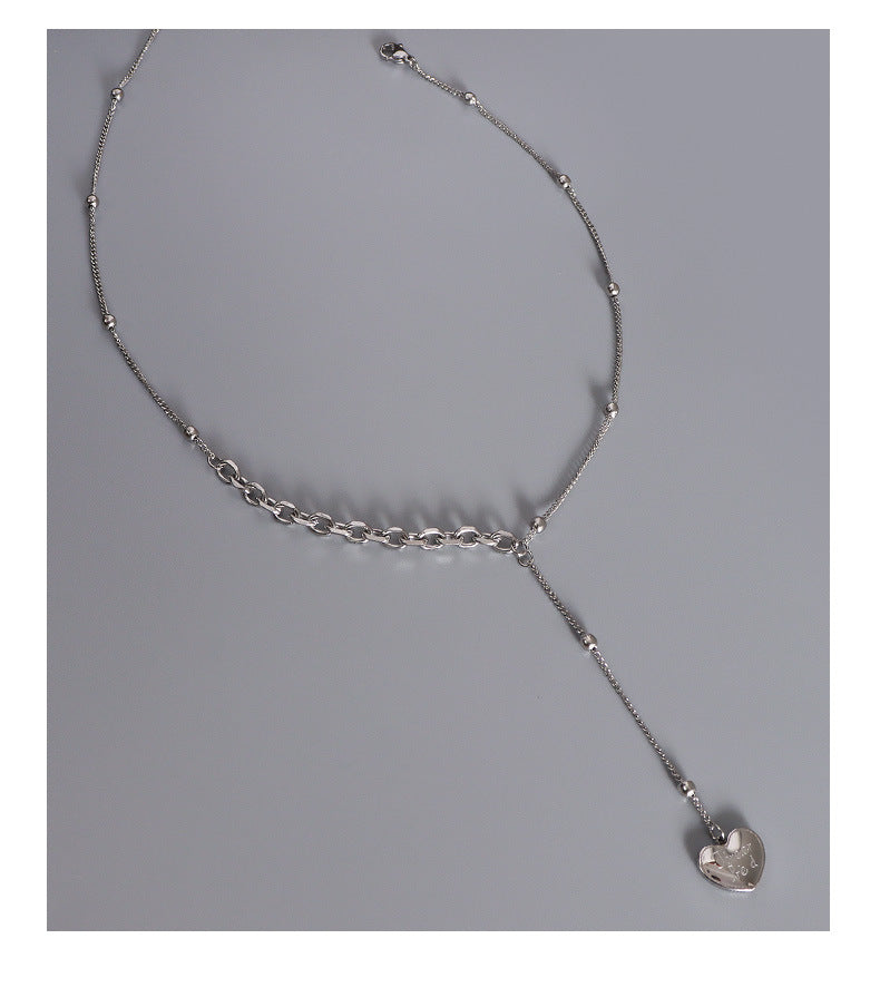 French Gold Heart Tassel Necklace - Women's Collarbone Chain