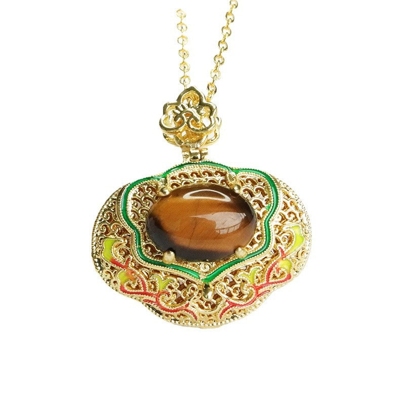 Yellow Tiger Eye Enamel Ruyi Pendant — No Chain