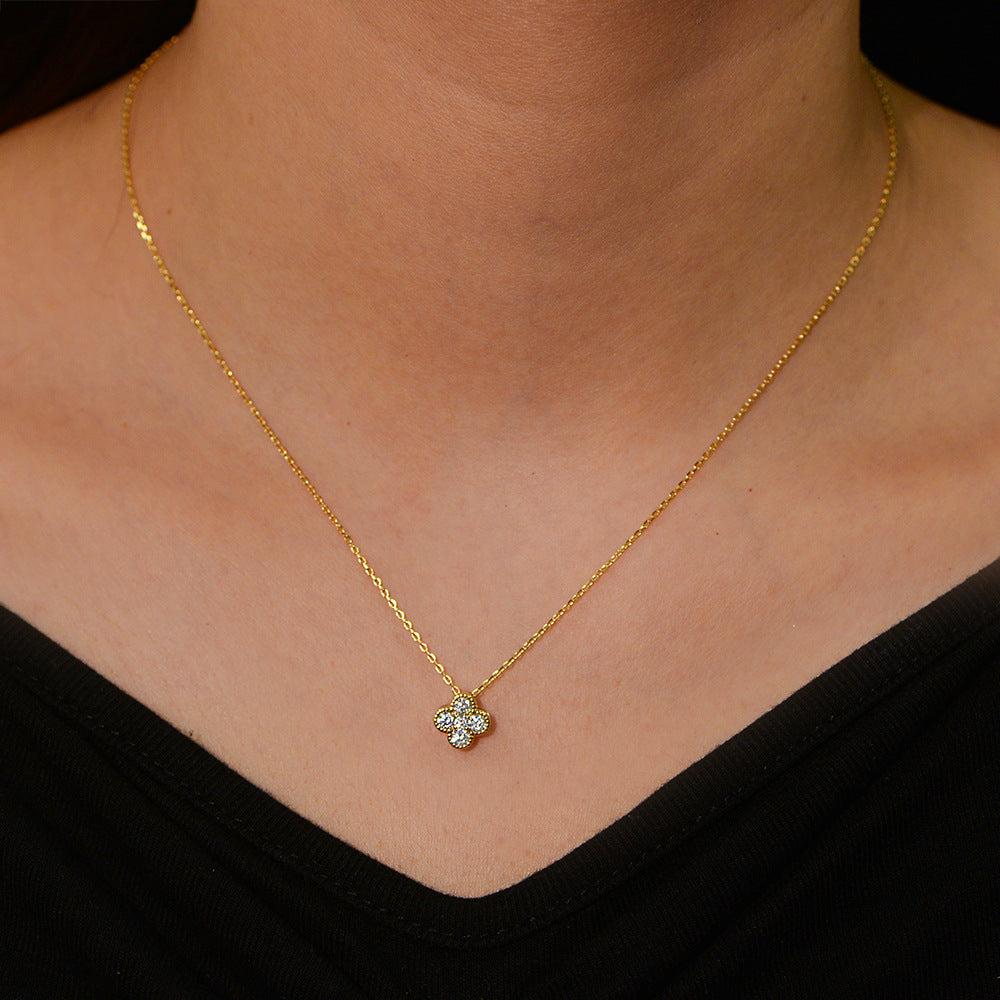 S925 Sterling Silver Zircon Necklace Design Flash Zircon Versatile Four-Leaf Clover Necklace