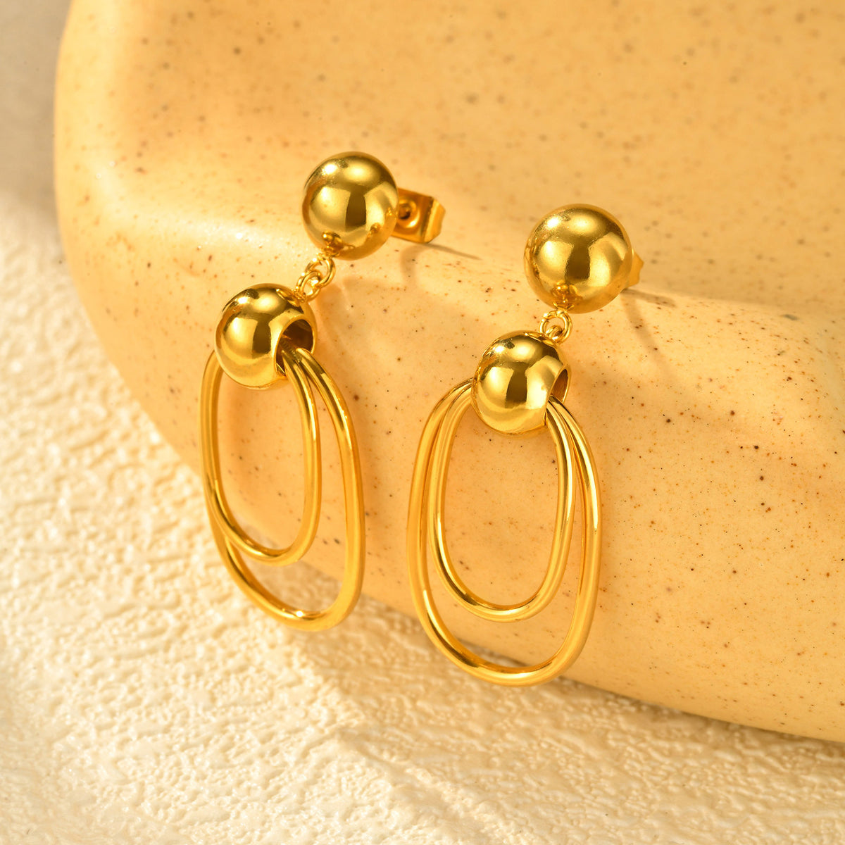 Gold-Tone Double Oval Link Drop Earrings