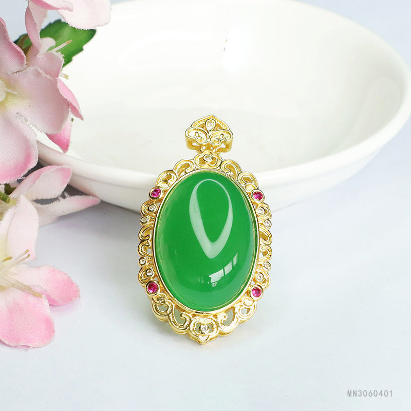 Green Chalcedony Cloud Oval Pendant — No Chain