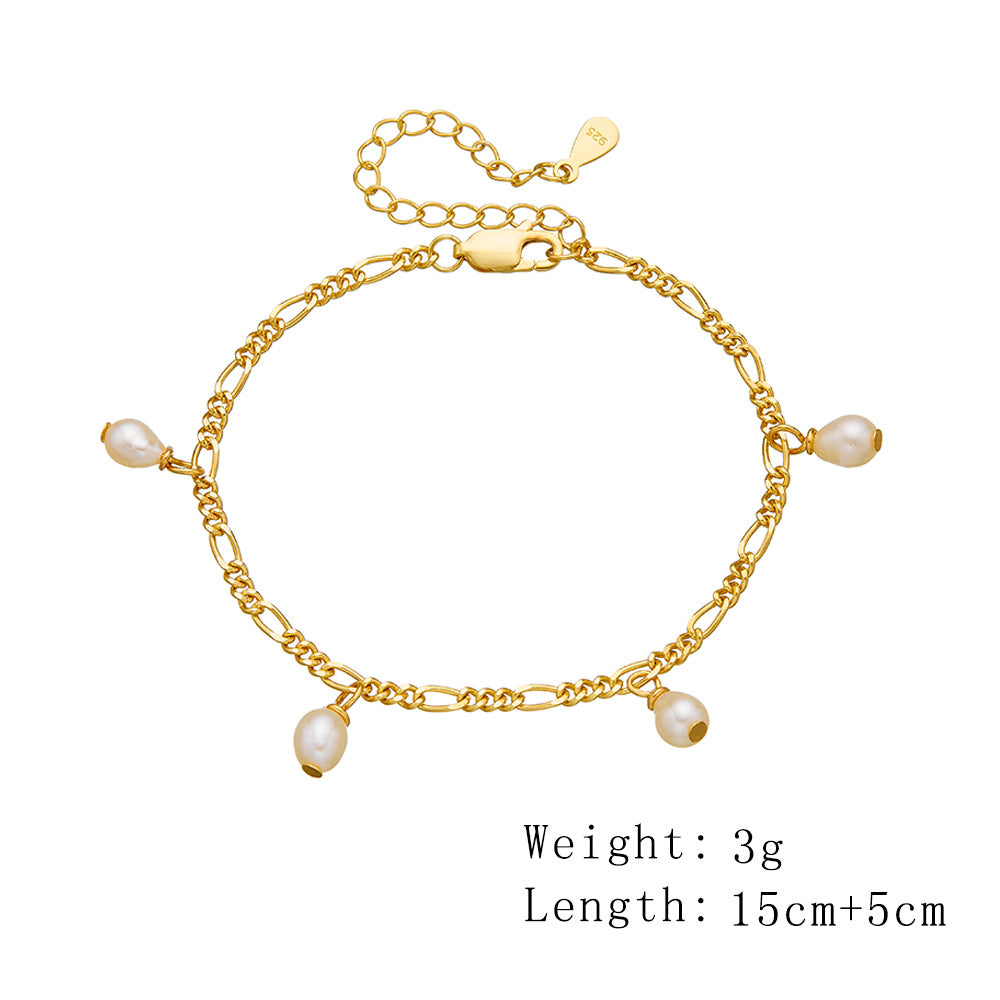 Elegant Natural Cultured Pearl Bracelet S925 Sterling Silver Plated 18k Gold