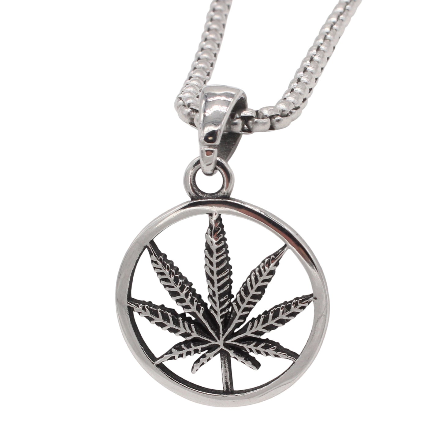Planderful Jewelry Vintage Maple Leaf Pendant for Men in Steel Titanium Hollow Round Design
