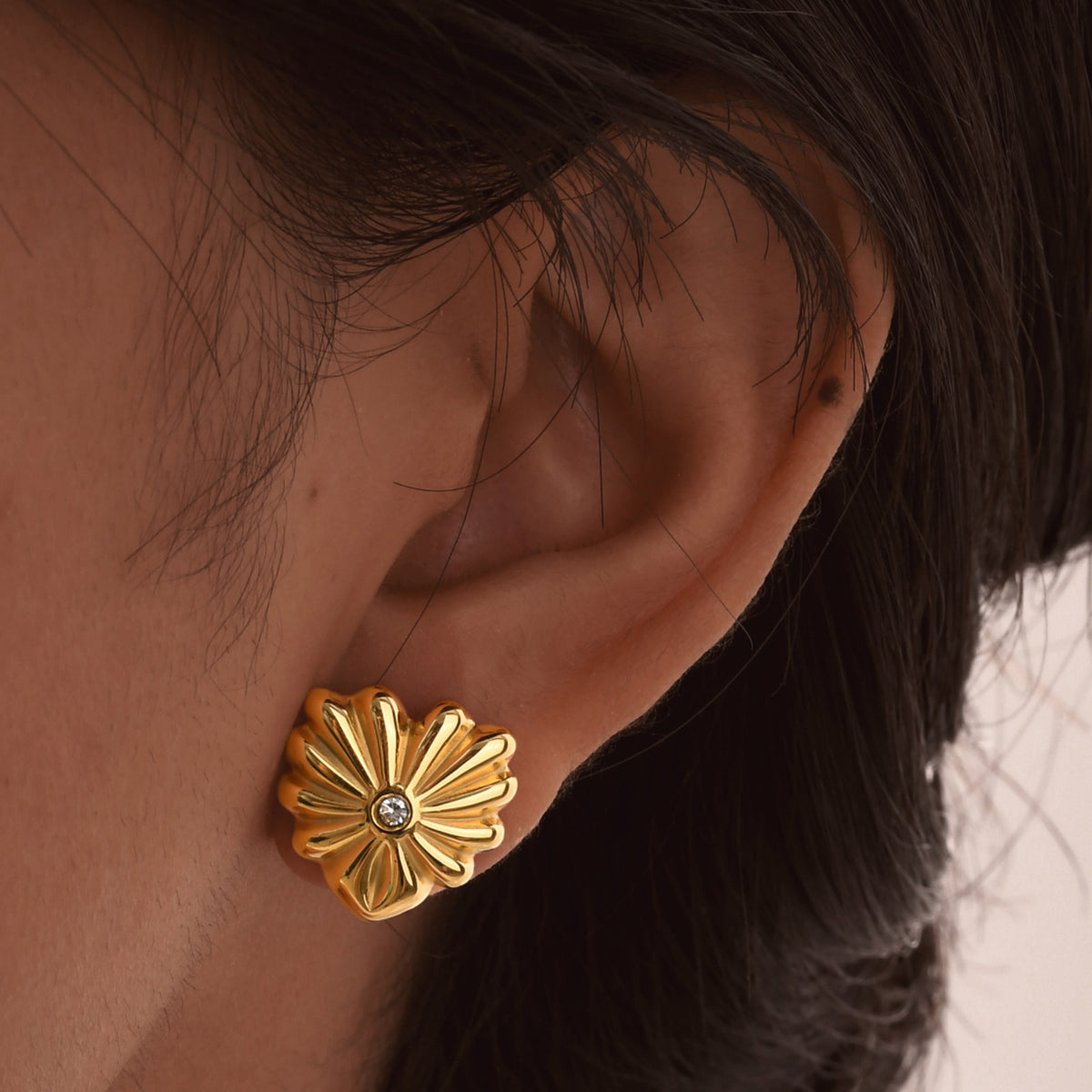 Premium Flower Melted Love Stud Earrings Gold
