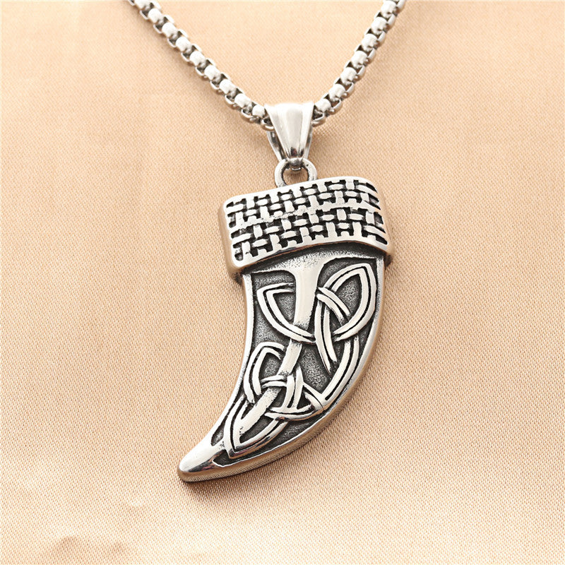 Titanium Steel Personalized Tiger Fang Pendant Necklace for Men - Retro Punk Style