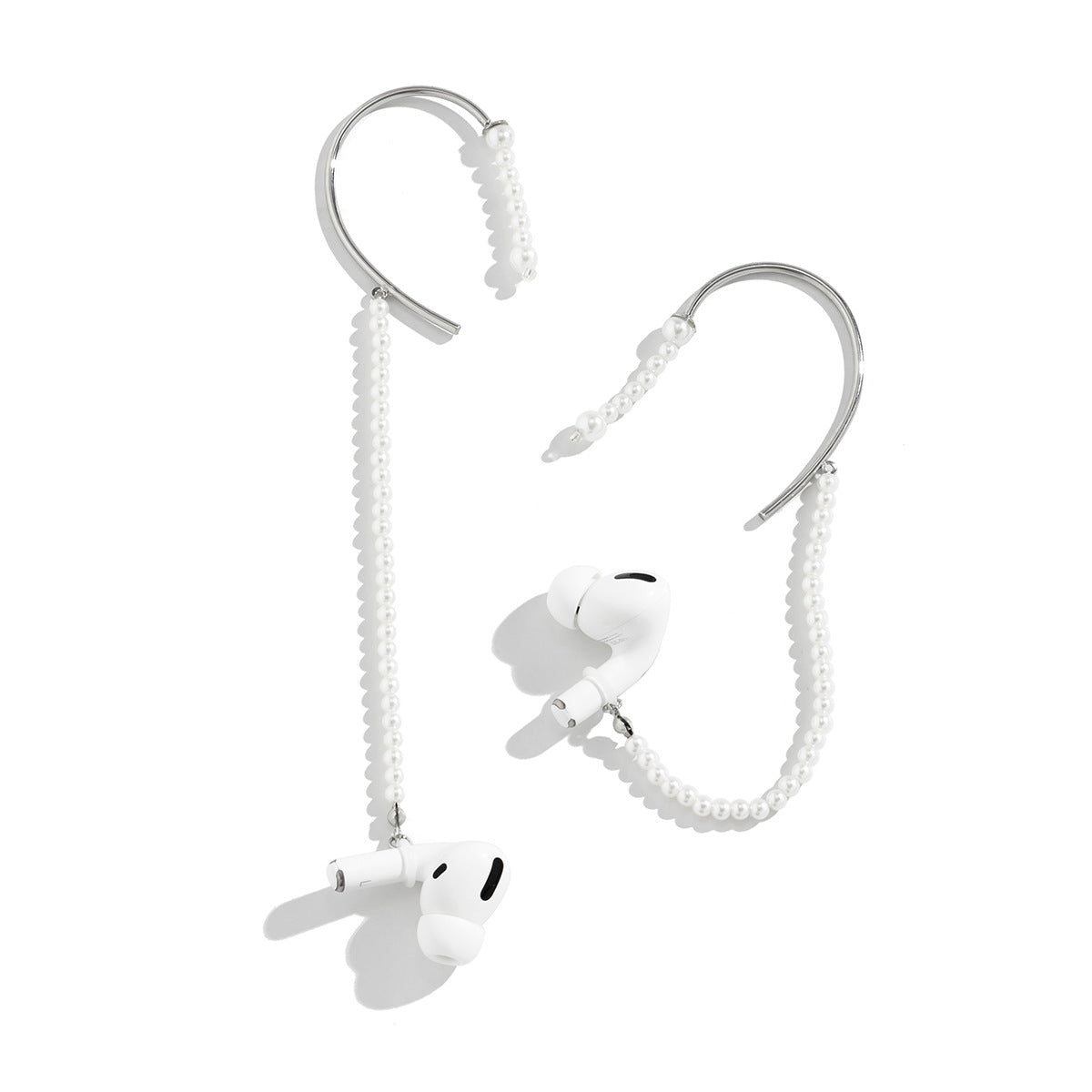 Trendy Metal Contour Earrings with Sterling Silver Needle and Pearl Tassel Anti-loss Chain.