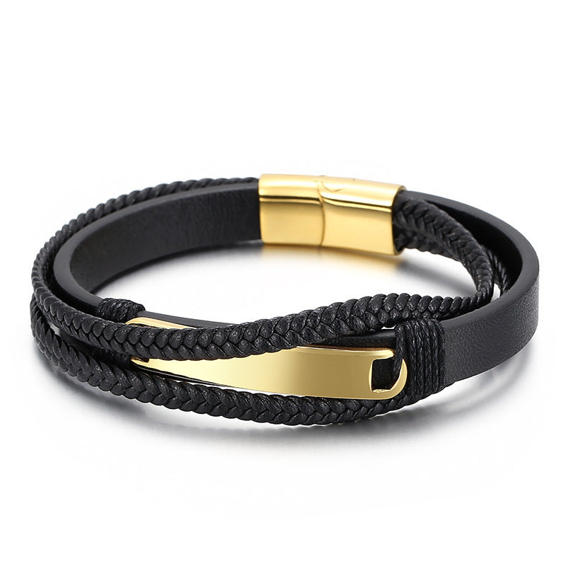Planderful Mens Titanium Multi Layer Leather Bracelet