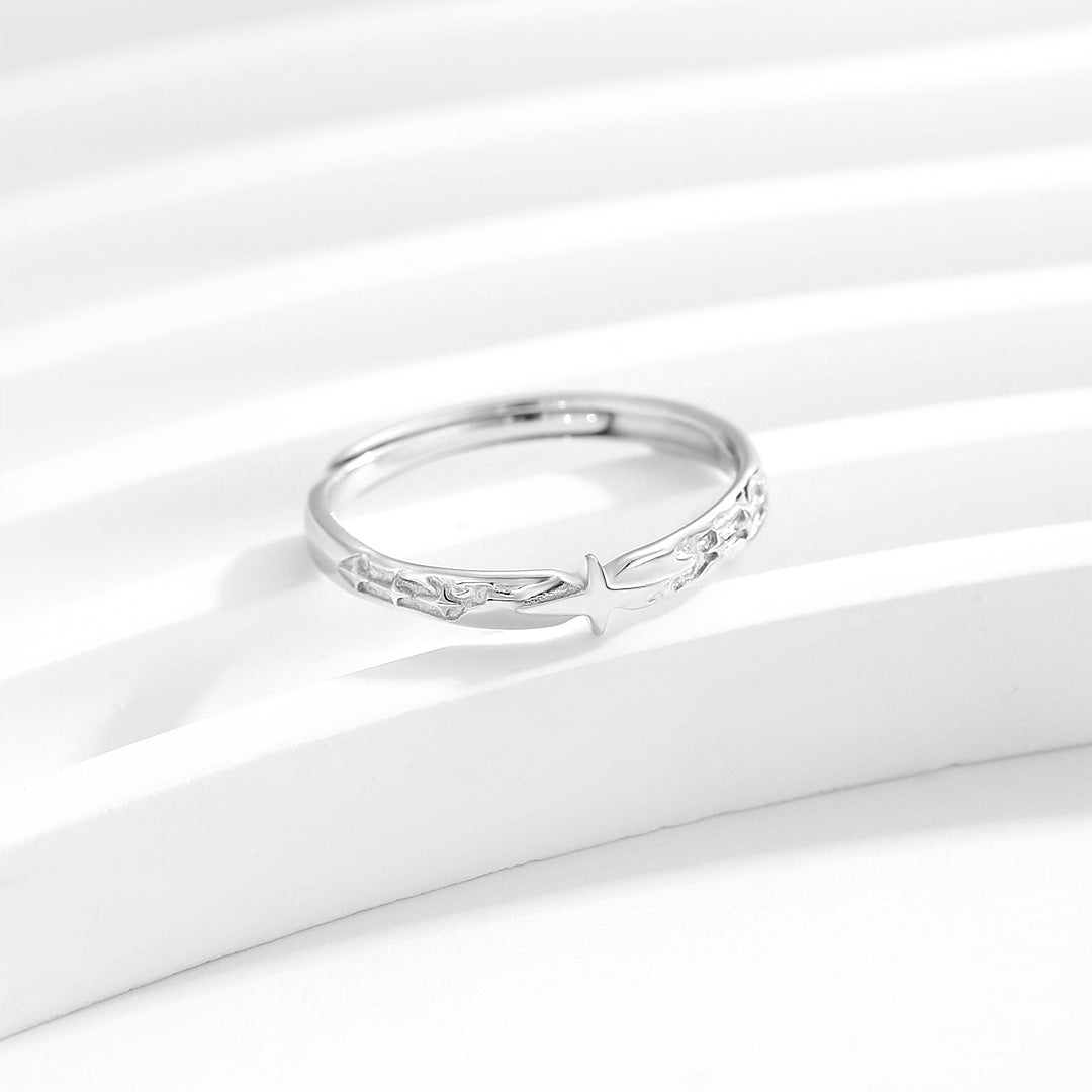 Planderful Sterling Silver S925 Tetragonal Star Ring For Women Adjustable Light Luxury Jewelry For Girlfriends