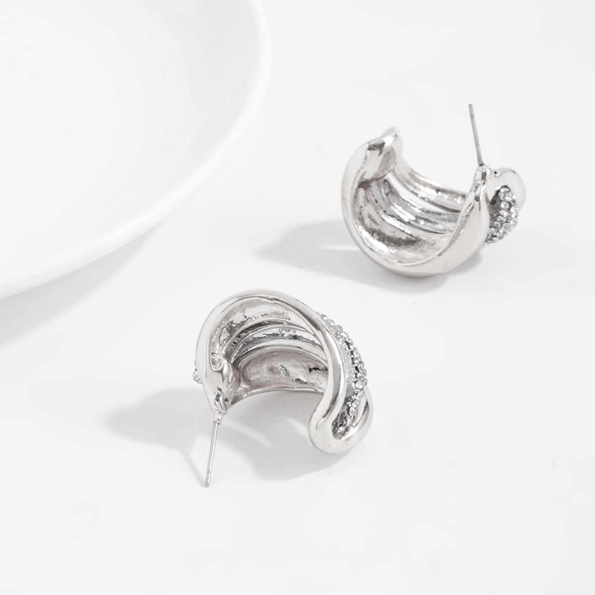 Planderful Zircon C Shaped Earrings For Women Elegant European American Style Geometric Studs